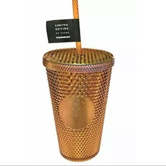 STARBUCKS 50th Anniversary 16 oz Cold Cup Tumbler Gold Studded NEW - Picture 1 of 5